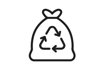 Tied trash bag with universal recycling symbol representing waste disposal and environmental conservation