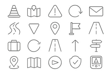 Essential collection of navigation, travel, and location line icons for modern web and mobile interfaces