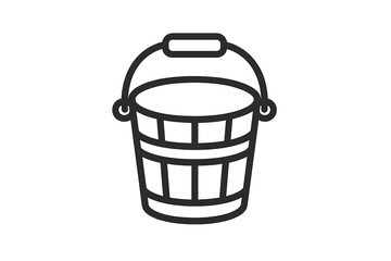 Factual representation of a wooden bucket with a handle, commonly used for water collection or farm chores