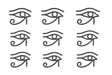 Ancient Egyptian Eye of Horus symbol seamless repeating pattern in black and white outline