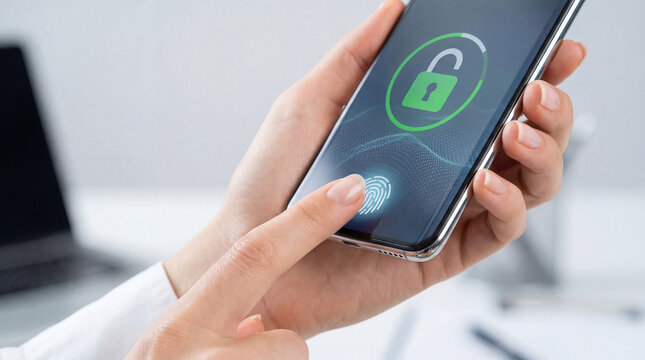 Person Unlocking Smartphone Using Fingerprint Recognition