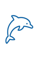Minimalist blue outline jumping dolphin graphic representing marine life and aquatic animals