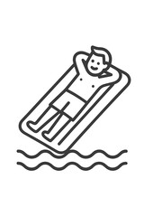 Smiling person relaxing on an inflatable pool raft floating in the water during summer vacation