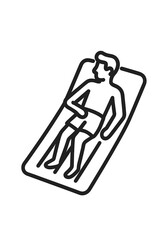 Line art icon of person relaxing on inflatable float mattress during summer vacation