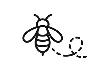 Minimalist flying honey bee following a dotted path trail