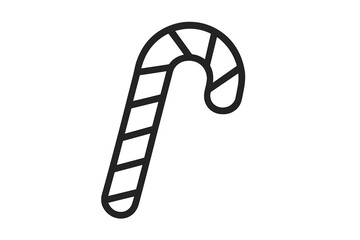 Minimalist black and white line drawing of a striped holiday candy cane