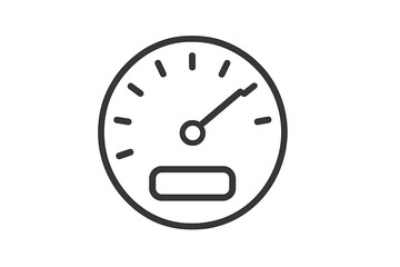 Outline icon of a circular dashboard gauge with the indicator needle set high
