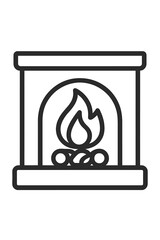 Classic fireplace with cozy burning flame and logs in minimalist black line style