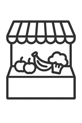 Outline roadside produce stand with apples, banana, and broccoli