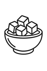 Four sugar cubes resting inside a small serving bowl, rendered in a simple black line style