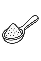 Measuring spoon heaped with granular powder ingredient for cooking or baking