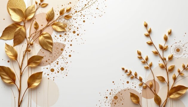 Elegant Gold Leaf and Abstract Shapes Design for Minimalist Background or Texture