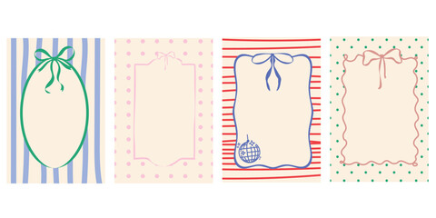 Coquette pastel bow frame collection. Cute airy label shapes for cards and invitations