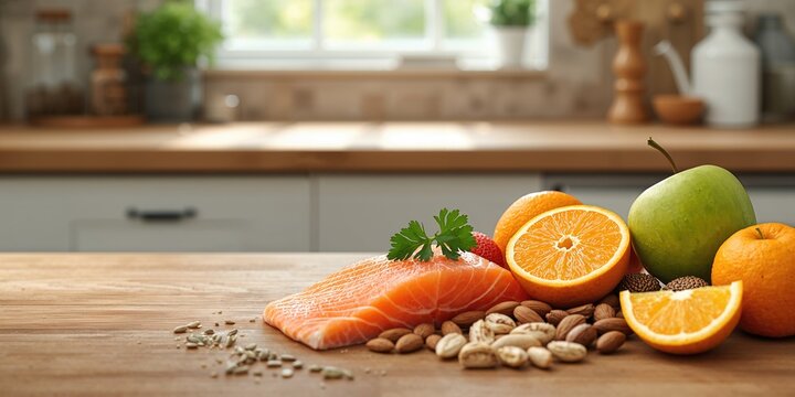 Transparent soup with oyster mushrooms and vegetables on a wooden plate, suitable for culinary presentation backgrounds