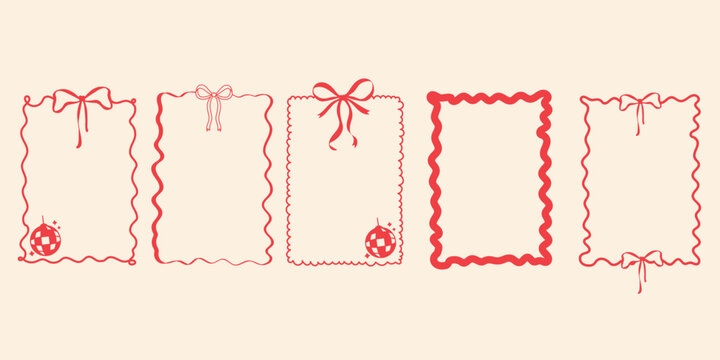 Handmade coquette collection of red bow label frames. Delicate pastel set perfect for cards and invitations.