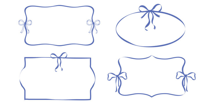 Soft coquette blue bow frame collection. Elegant outline designs ideal for invitations