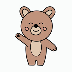 Cute waving bear cartoon with a happy expression vector illustration