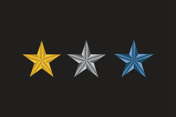 Golden , silver and blue gradient color star design vector art illustration with black background.
