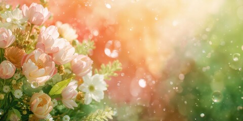 Close-up of a blurry flower background with color filters, suitable for text overlay or layout design, Earth Day
