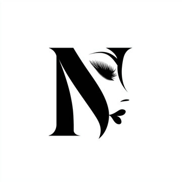 Elegant black logo with letter N and woman&rsquo;s silhouette design  
