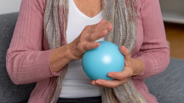 Elderly wellness comfort gentle exercise ball rehabilitation therapy hand therapy balance coordination held by hands promoting mobility relaxation