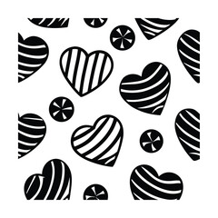 Seamless pattern vector illustration set of cats and hearts with black and white elements, perfect for textile design wallpaper texture