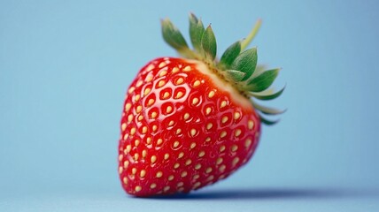 Fresh Red Strawberry on Blue Background, Healthy Food Fruit Element for Diet Promotion, Packaging Design, Web Banner, Poster