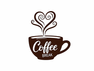 Coffee Break Vector Illustration with Heart Shaped Steam