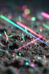 Abstract Colorful Glowing Lines On Dark Texture