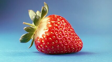 Fresh Red Strawberry on Blue Background, Healthy Food Fruit Element for Diet Promotion, Packaging Design, Web Banner, Poster