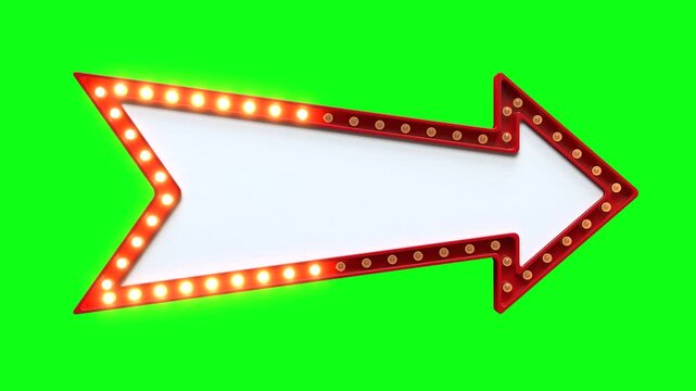 Retro marquee arrow signs with glowing bulbs on a green screen, Loop video