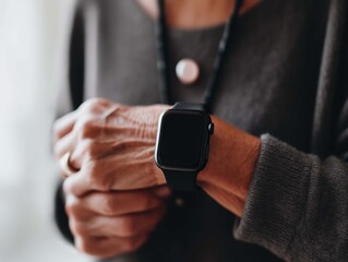 Cropped image of a woman using a smartwatch.