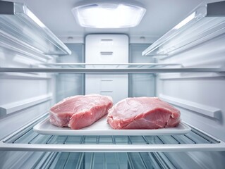 Two fresh beef steaks in refrigerator