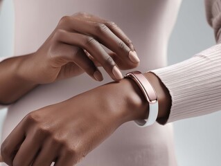 Cropped image of young african american woman wearing smartwatch. Fitness concept