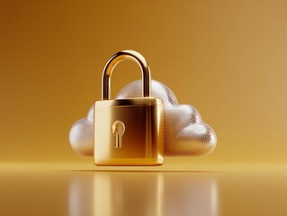 A golden castle and a white cloud. Cloud storage security concept.