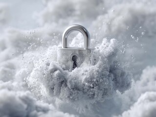 Silver lock and white cloud. Cloud storage security concept.