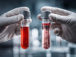 Scientist holding a test tube with red liquid in the laboratory.