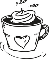 Hot coffee and tea cups with heart vector illustration icon for cafe drink design