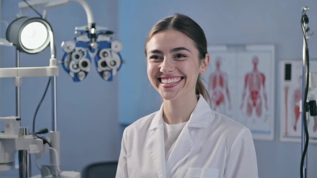 Smiling female optometrist in office