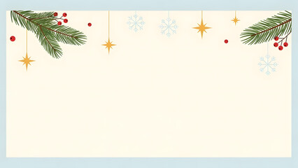 Simple Christmas Holiday Border Design with Pine Branches and Snowflakes on Light Background