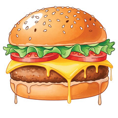 Cheeseburger with Melting Cheese Hand Drawn Illustration