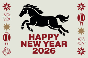 Happy New Year 2026 Horse Lantern Celebration Design