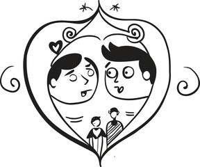 Vector illustration of a couple with a heart for a romantic Valentine's Day card, symbolizing love, wedding, and family romance art design