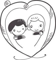Romantic wedding invitation card with vector illustration of a cartoon couple in love