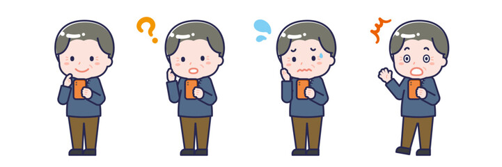 スマートフォンを使う「私服のシニア」の男性