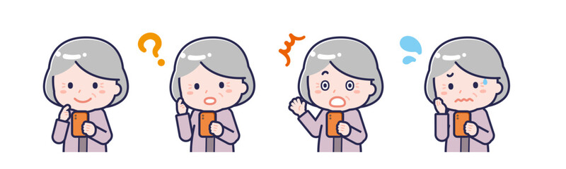 スマートフォンを使う「私服のシニア」の女性