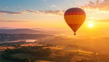 Obraz premium Adventure Experience Concept: Hot air balloon rising over open valley