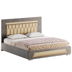 Obraz premium Bed with a white pillow and a pink blanket