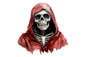 Grim Reaper Style Skeleton Watercolor Vector PNG Cutout Isolated on Transparent Background