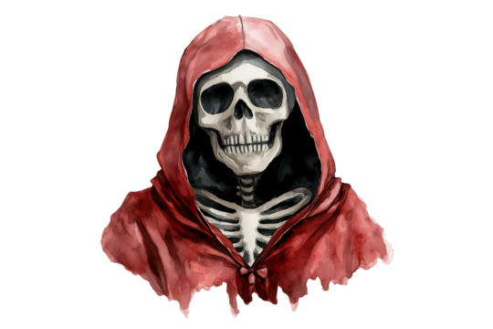 Grim Reaper Style Skeleton Watercolor Vector PNG Cutout Isolated on Transparent Background